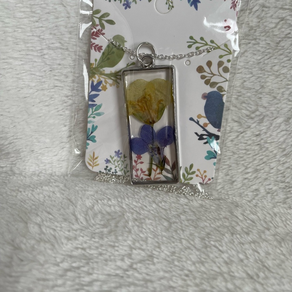 Floral Pendant Necklace with Yellow and Purple Flowers